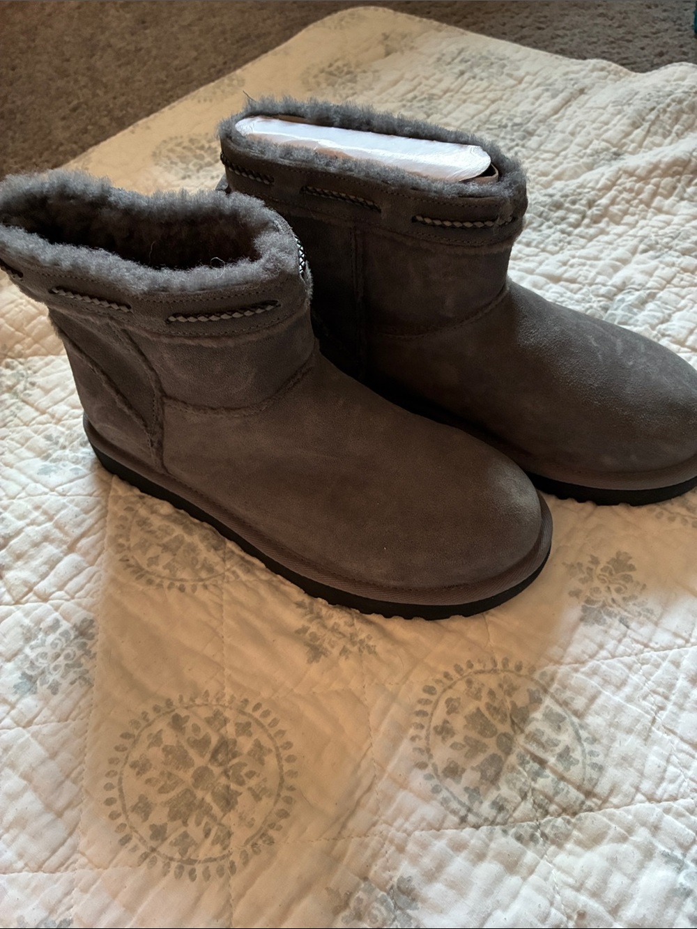 UGG Short Suede Boots in Grey with Fleece Trim